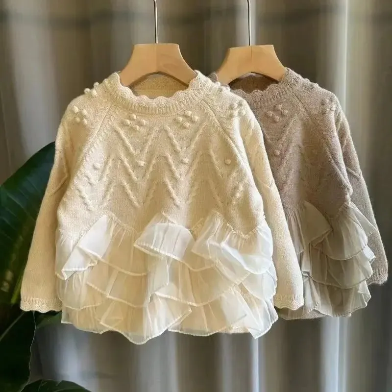 Children's Floral Lace Pullover Sweater - Stylish Kids Knit Top