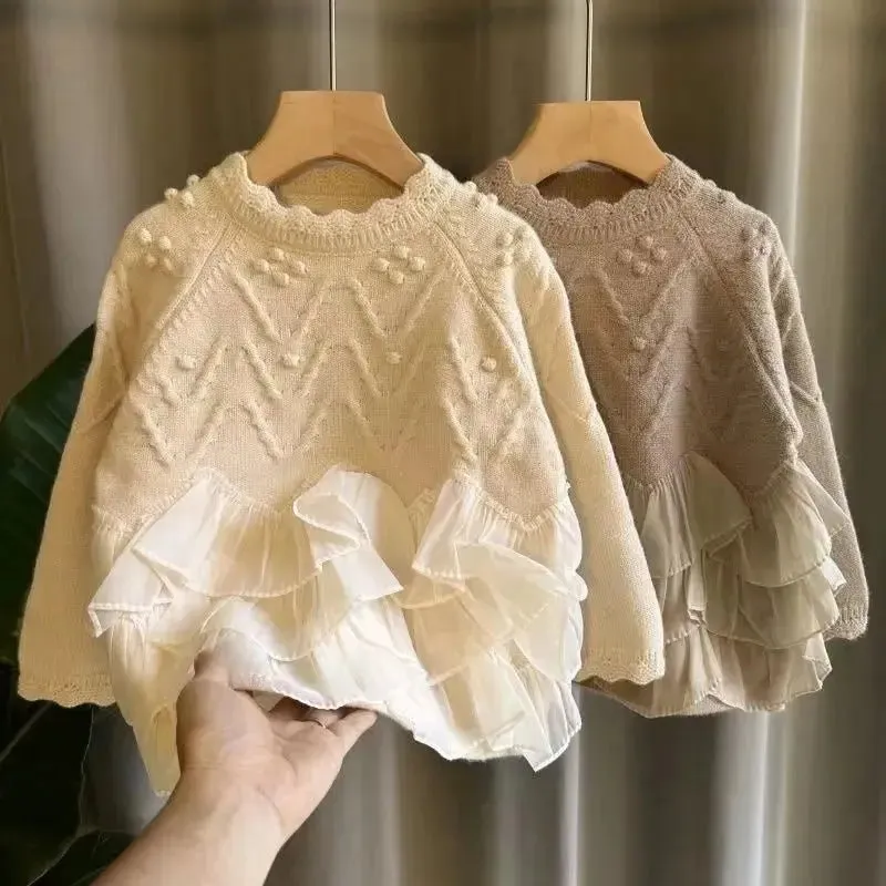 Children's Floral Lace Pullover Sweater - Stylish Kids Knit Top