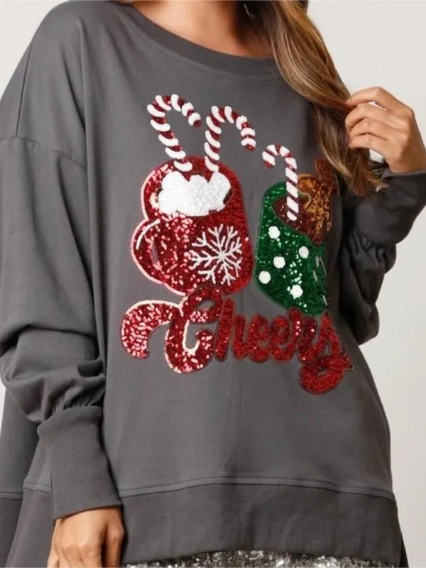 Christmas Holiday "Cheers" Sequins Sweatshirt