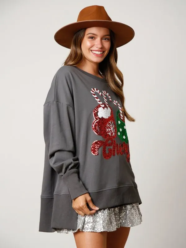 Christmas Holiday "Cheers" Sequins Sweatshirt