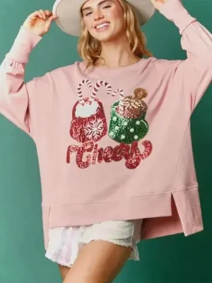 Christmas Holiday "Cheers" Sequins Sweatshirt