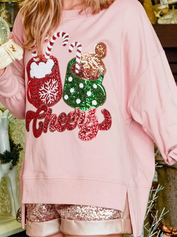 Christmas Holiday "Cheers" Sequins Sweatshirt