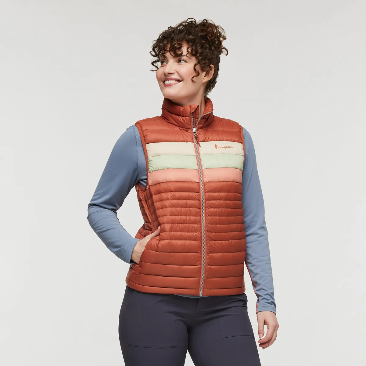 Cotopaxi Women&#x27;s Fuego Down Vest Faded Brick Stripes | Buy Cotopaxi Women&#x27;s Fuego Down Vest Faded Brick Stripes here | Outnorth