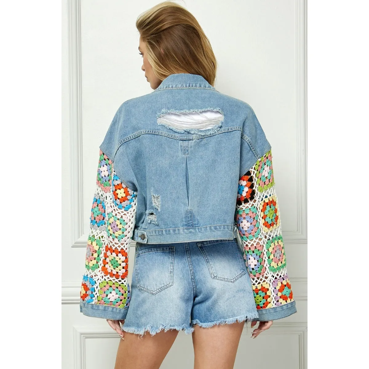 Crochet Contrast Denim Jacket