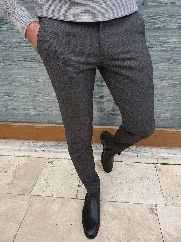 Dark Gray Slim Fit Linen Pants for Men by GentWith.com