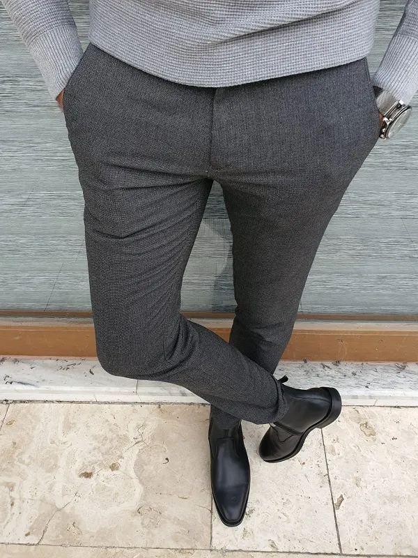 Dark Gray Slim Fit Linen Pants for Men by GentWith.com