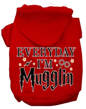 Everyday I'm Mugglin Screen Print Dog Hoodie Red Xl