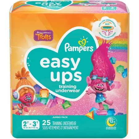 Female Toddler Training Pants Pampers® Easy Ups™ Pull On with Tear Away Seams Size 2T to 3T Disposable Moderate Absorbency - Procter & Gamble  Mfr# 00037000765493