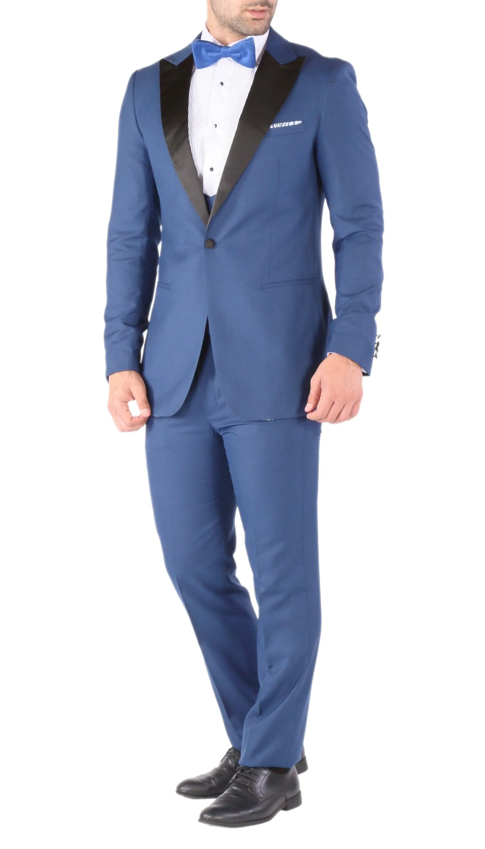 Ferrecci Luna 3 Piece Slim Fit Indigo Blue Peak Lapel Tuxedo