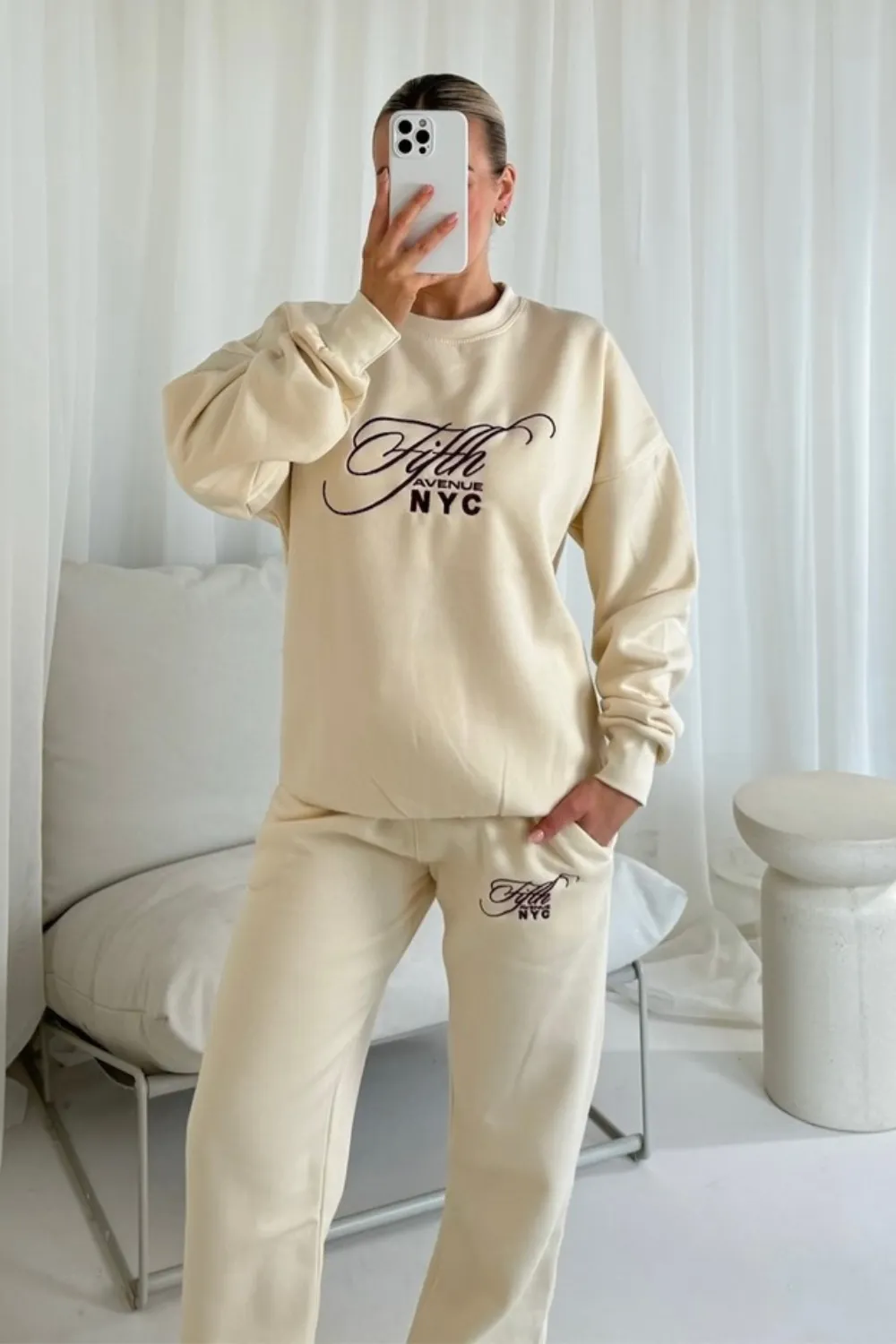 Fifth Avenue NYC embroidered sweater joggers loungewear