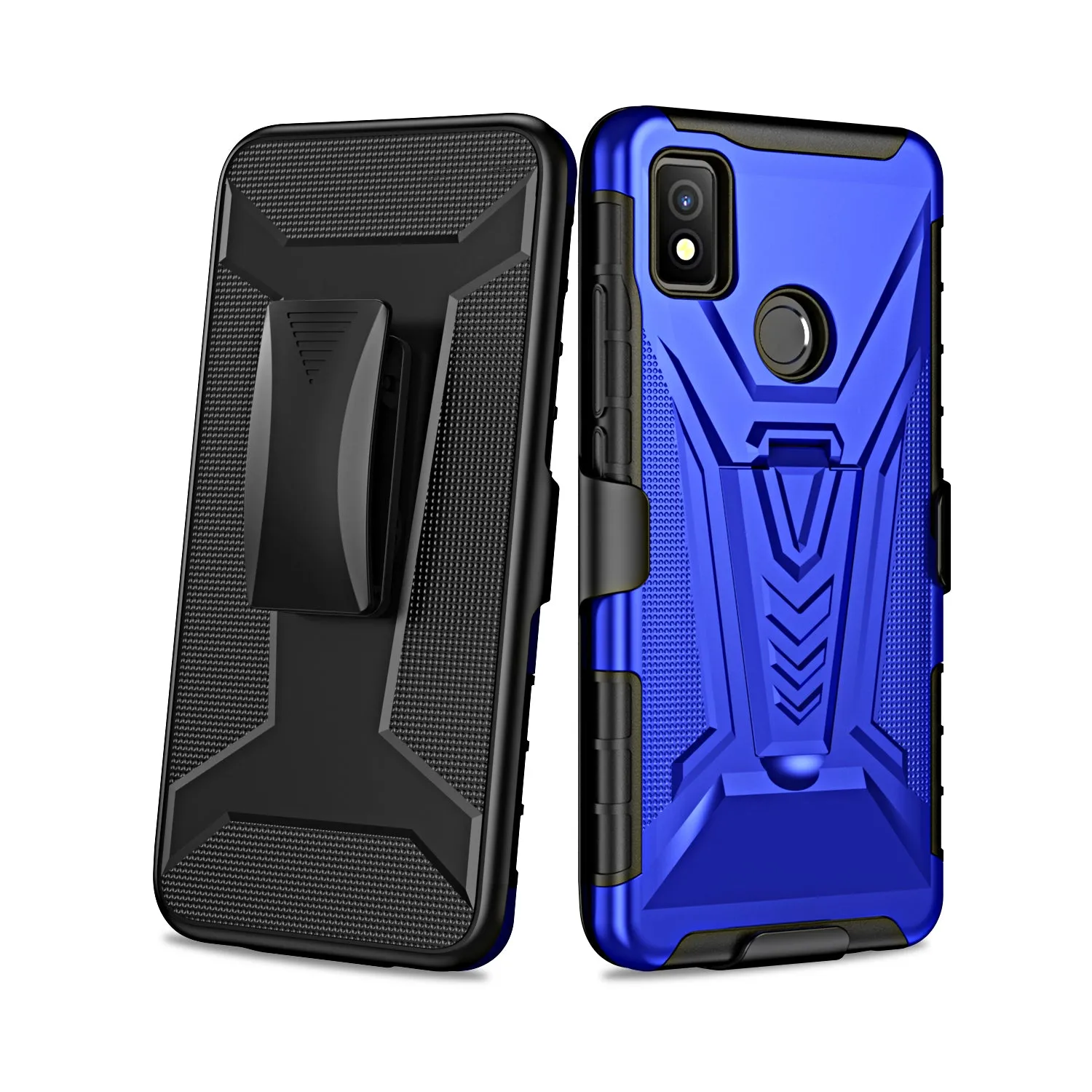 For Cricket Icon 4 Case with Tempered Glass Screen Protector Heavy Duty Protective Phone Case,Built-in Kickstand Rugged Shockproof Protective Phone Case - Blue