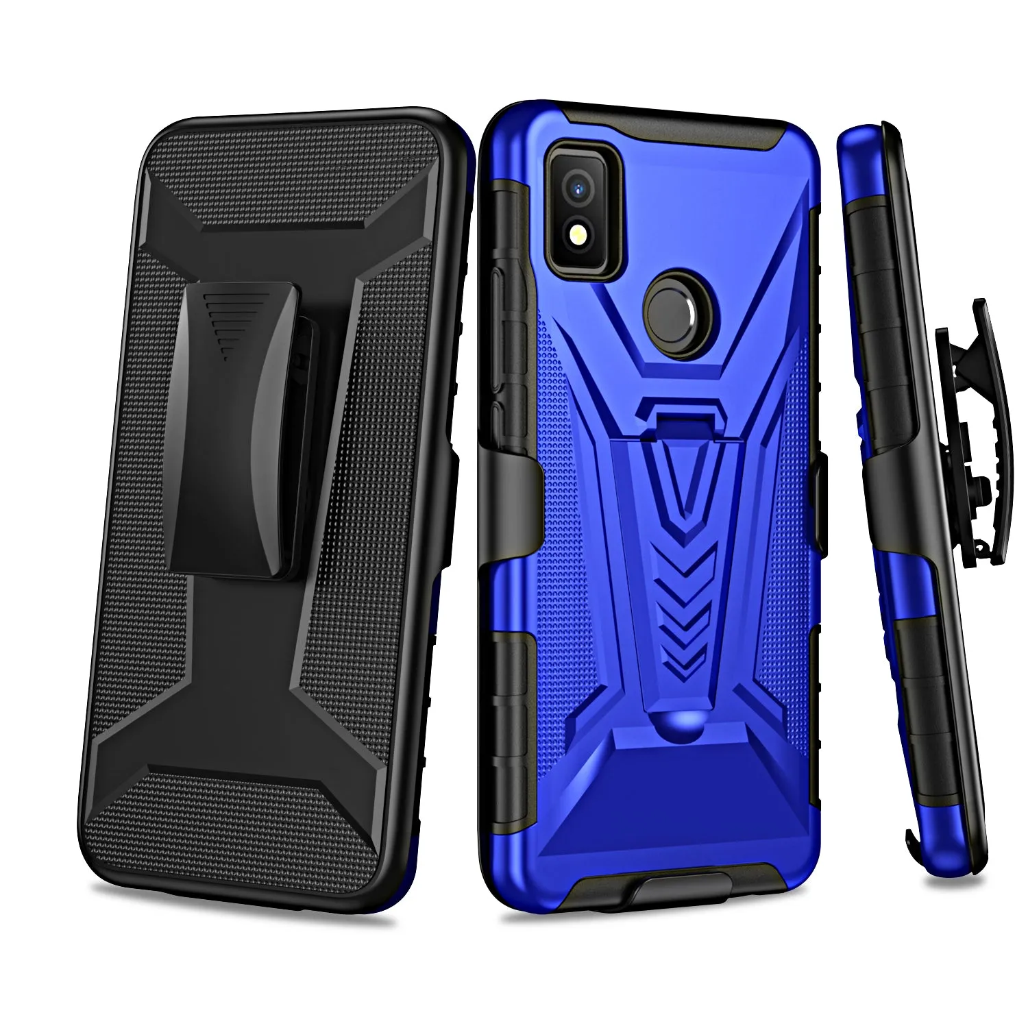 For Cricket Icon 4 Case with Tempered Glass Screen Protector Heavy Duty Protective Phone Case,Built-in Kickstand Rugged Shockproof Protective Phone Case - Blue