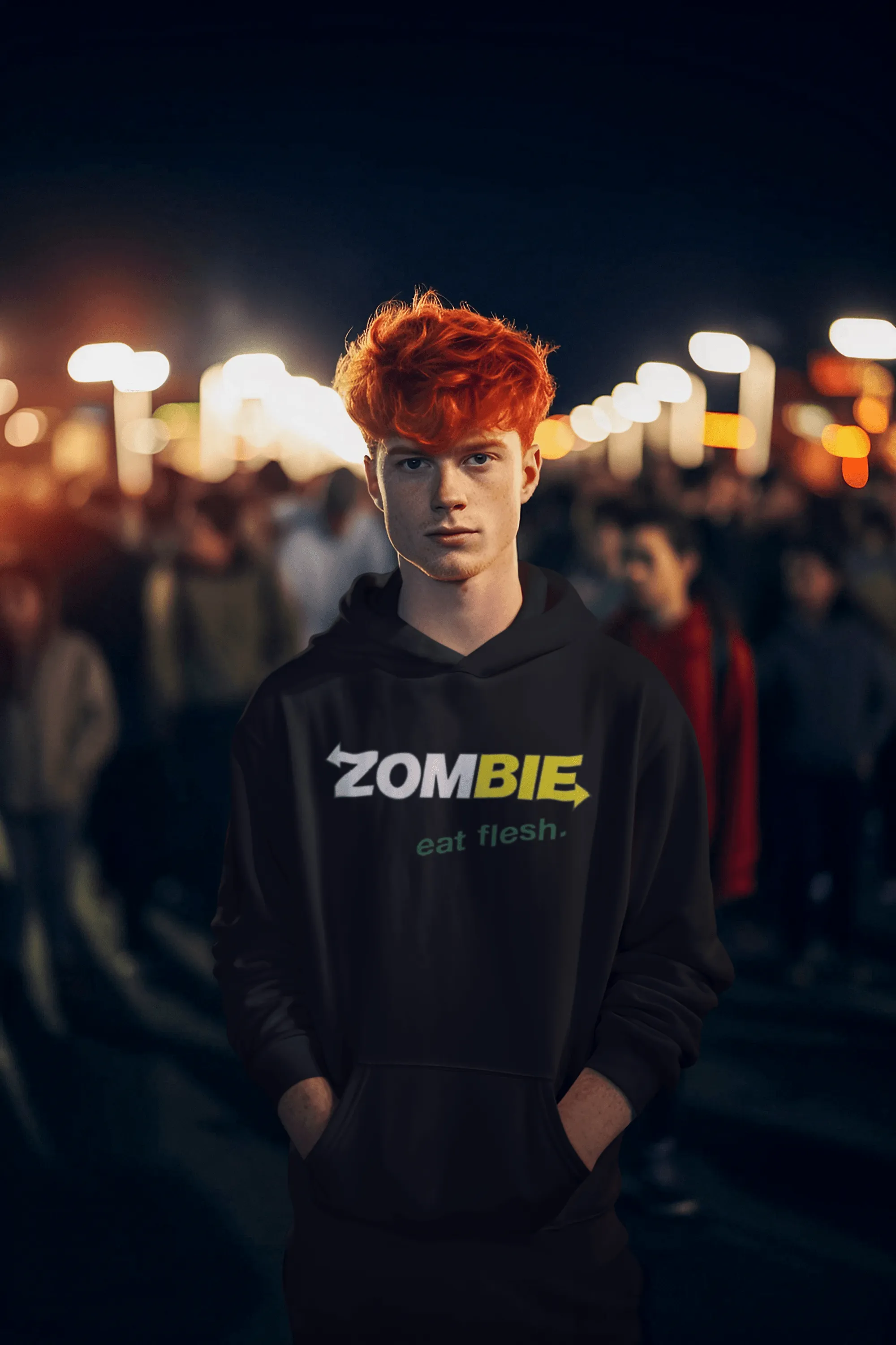 Funny Logo Hoodie Zombie Eat Flesh Midweight Belnded Cotton Unisex Pullover