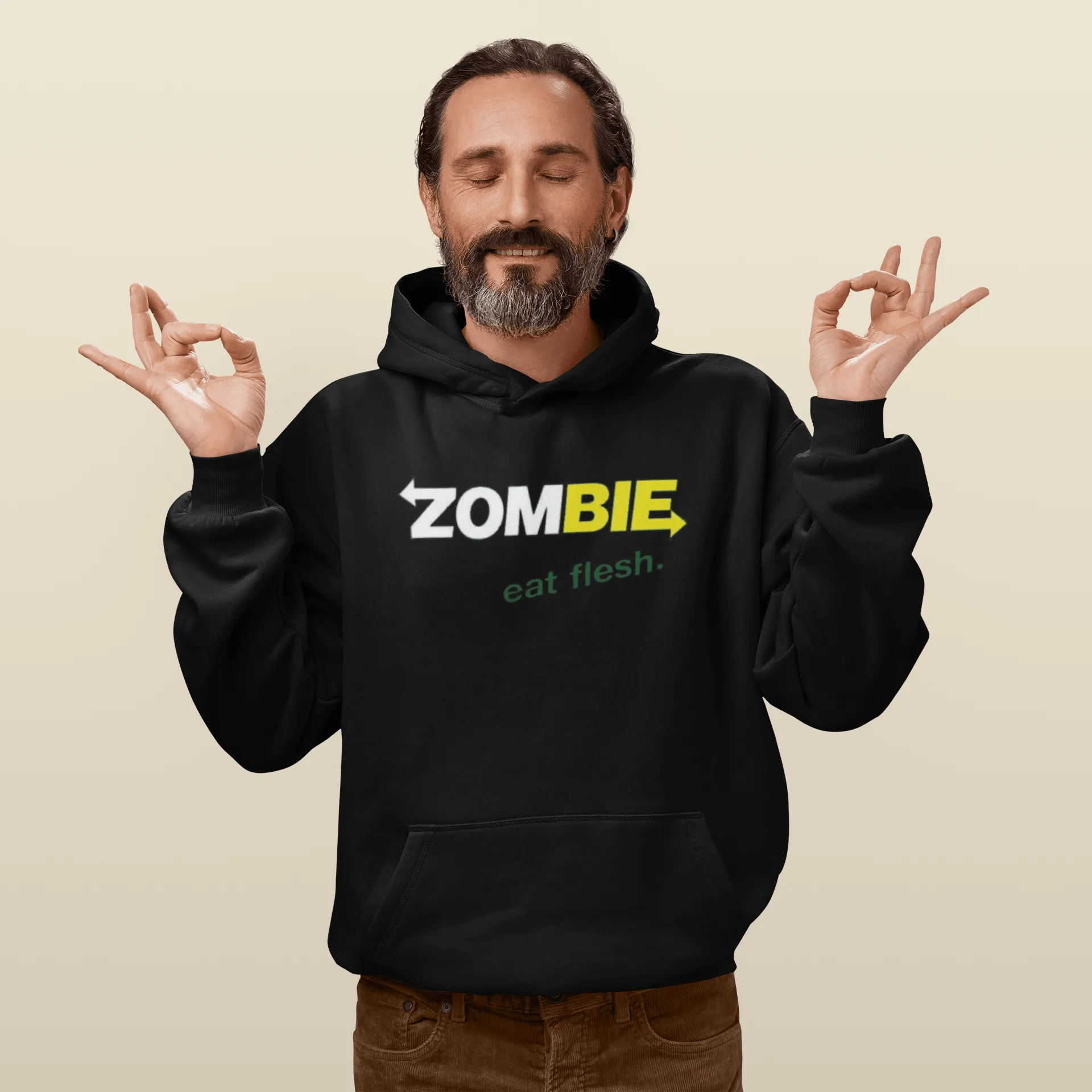 Funny Logo Hoodie Zombie Eat Flesh Midweight Belnded Cotton Unisex Pullover