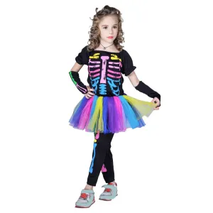 Girls Colourful Skeleton Tutu Halloween Costume Ages 3-4