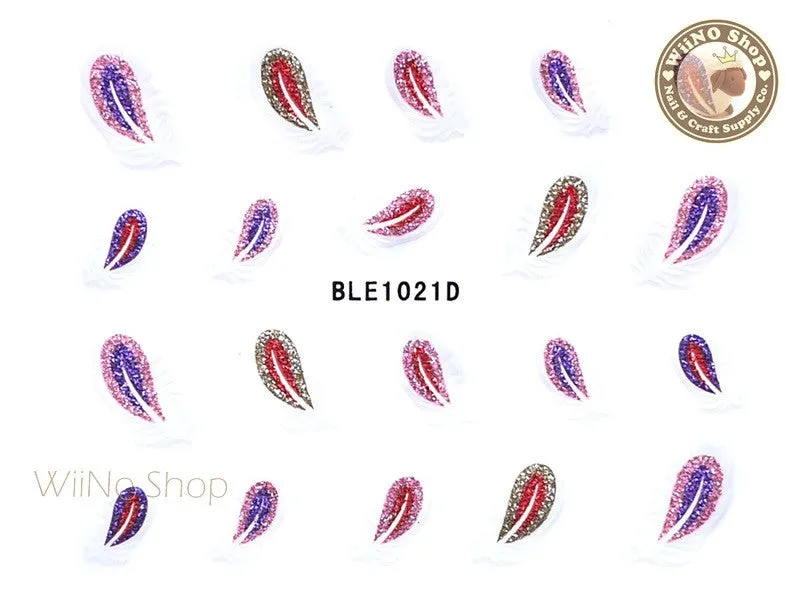 Glitter Feather Adhesive Nail Sticker Nail Art - 1 pc (BLE1021D)