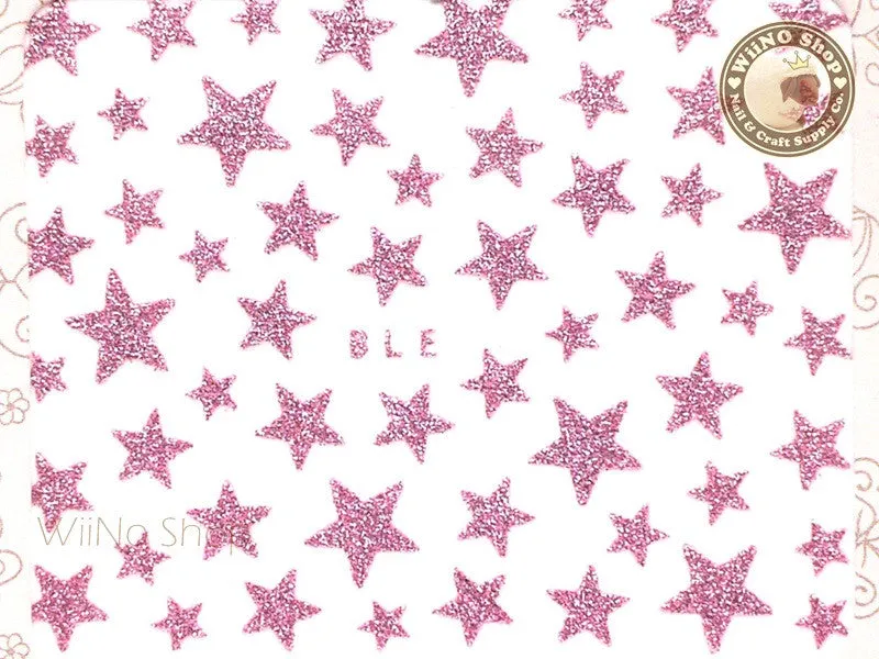 Glitter Star Pink Adhesive Nail Sticker Nail Art - 1 pc (BLE-P)