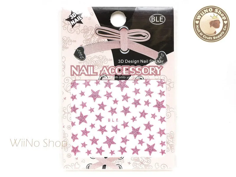 Glitter Star Pink Adhesive Nail Sticker Nail Art - 1 pc (BLE-P)