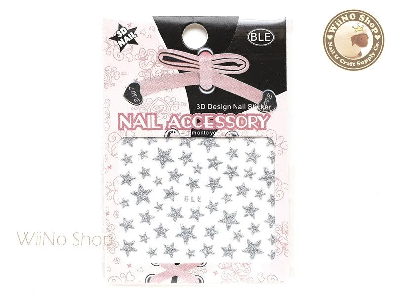 Glitter Star Silver Adhesive Nail Sticker Nail Art - 1 pc (BLE-S)