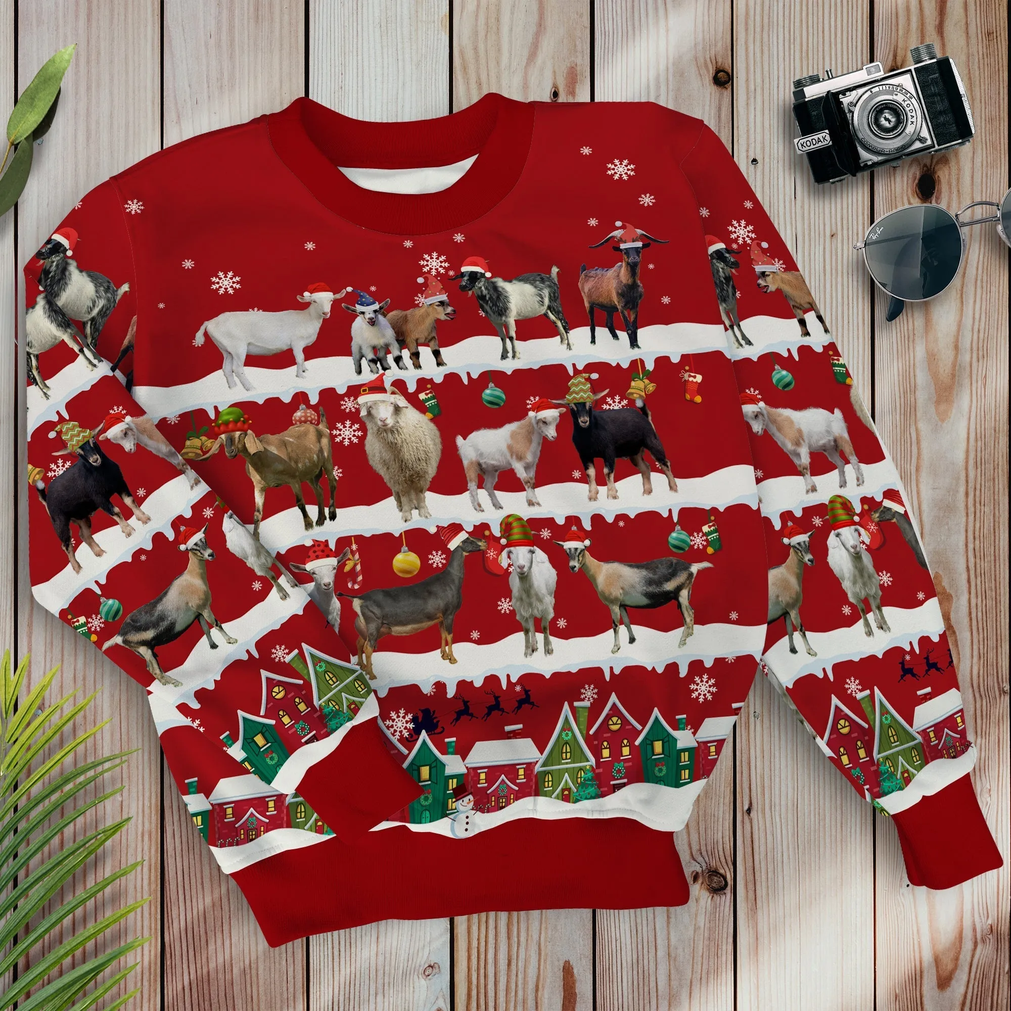 Goats In Snow Multicolor Option Christmas Sweatshirt