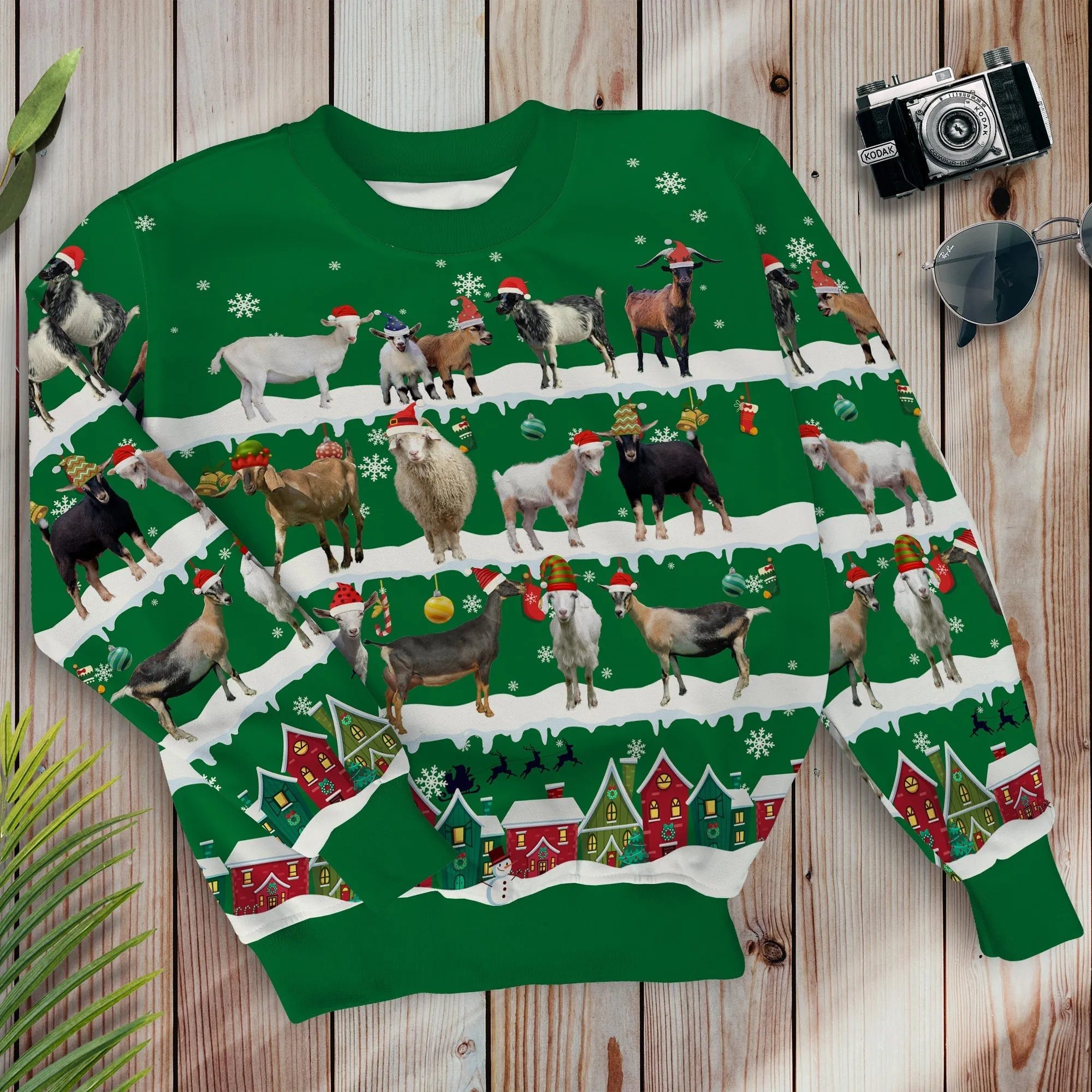 Goats In Snow Multicolor Option Christmas Sweatshirt