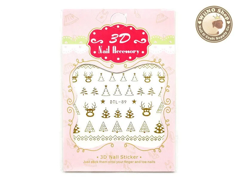 Gold Christmas Tree Reindeer Nail Art Sticker - 1 pc (DTL-89G)