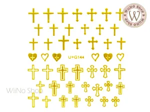 Gold Cross Adhesive Nail Art Sticker - 1 pc (U G144)