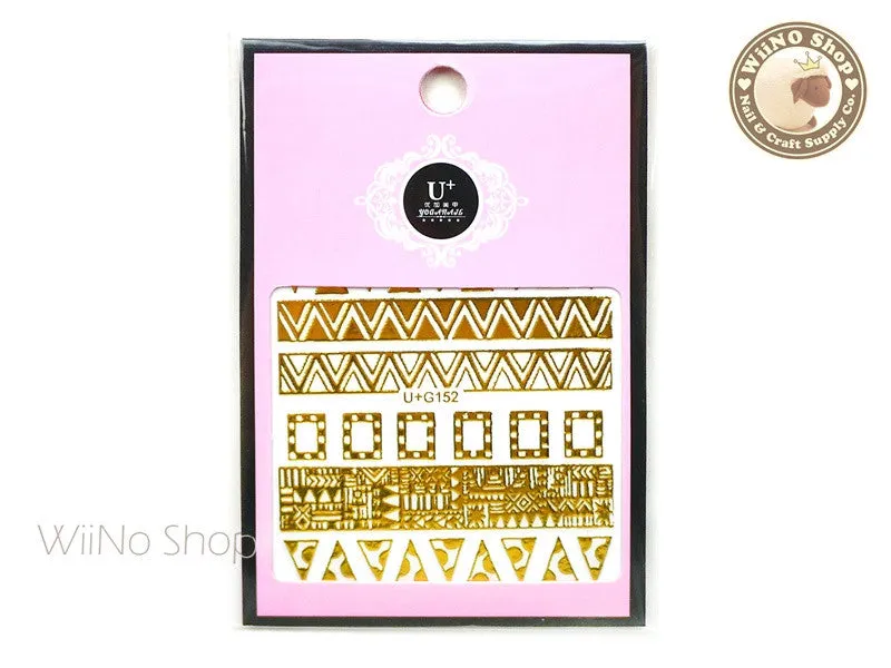 Gold Geometric Pattern Adhesive Nail Art Sticker - 1 pc (U G152)