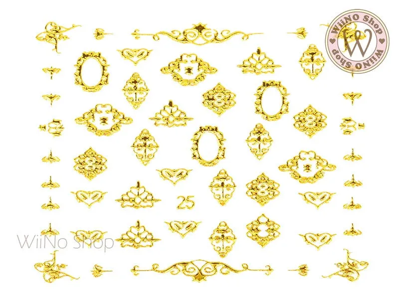 Gold Lace Pattern Adhesive Nail Art Sticker - 1 pc (J25)