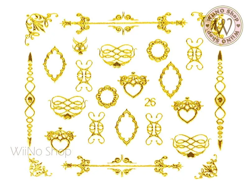 Gold Victorian Lace Pattern Adhesive Nail Art Sticker - 1 pc (J26)