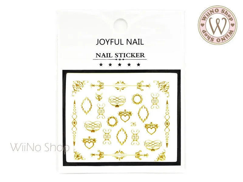 Gold Victorian Lace Pattern Adhesive Nail Art Sticker - 1 pc (J26)