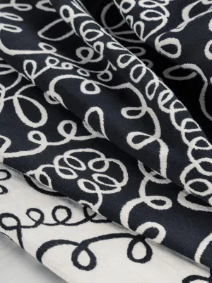 Graphic Swirl Cotton Jacquard  - Black   Cream