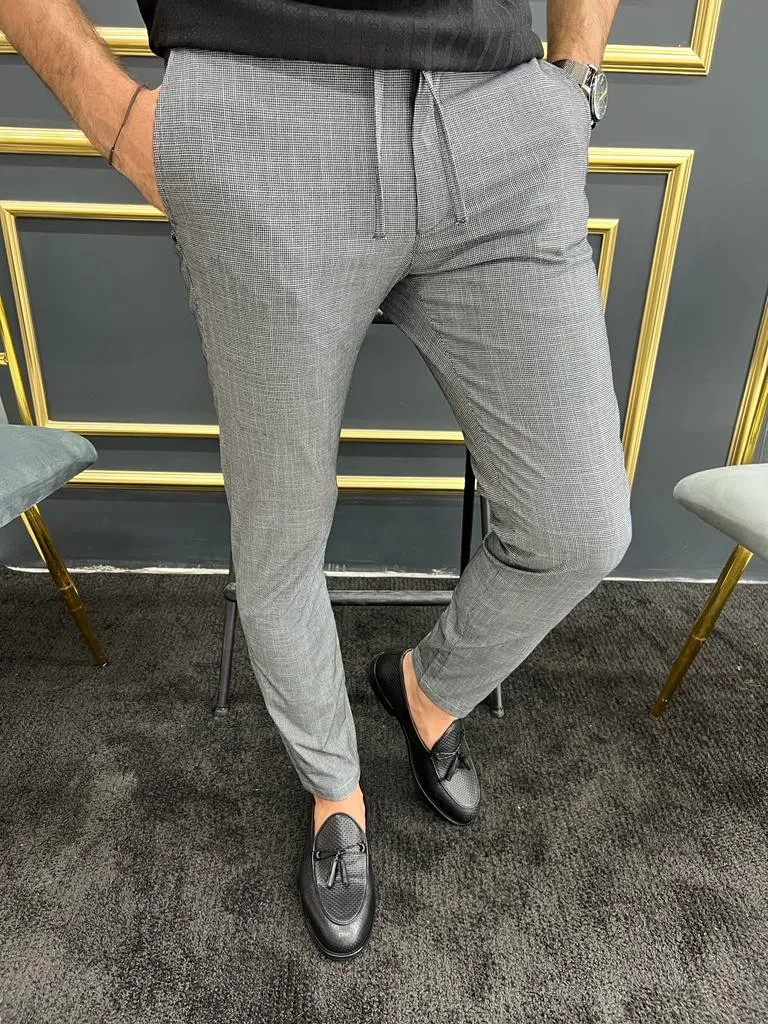 Gray Slim Fit Laced Pants for Men by GentWith.com | Worldwide Shipping