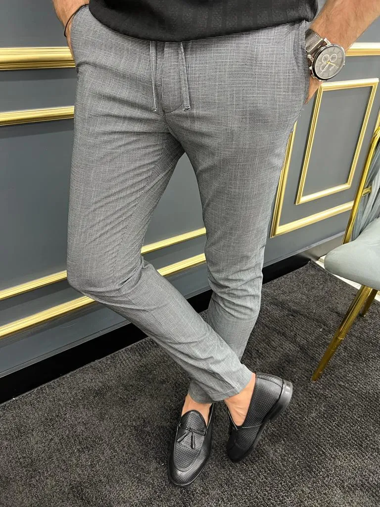 Gray Slim Fit Laced Pants for Men by GentWith.com | Worldwide Shipping