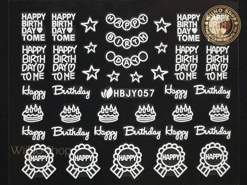 HBJY057 White Happy Birthday Nail Sticker Nail Art - 1 pc