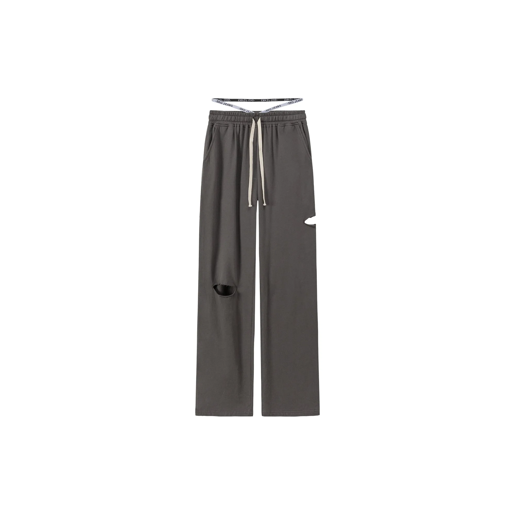 High Banding Straps Distressed Sweatpants