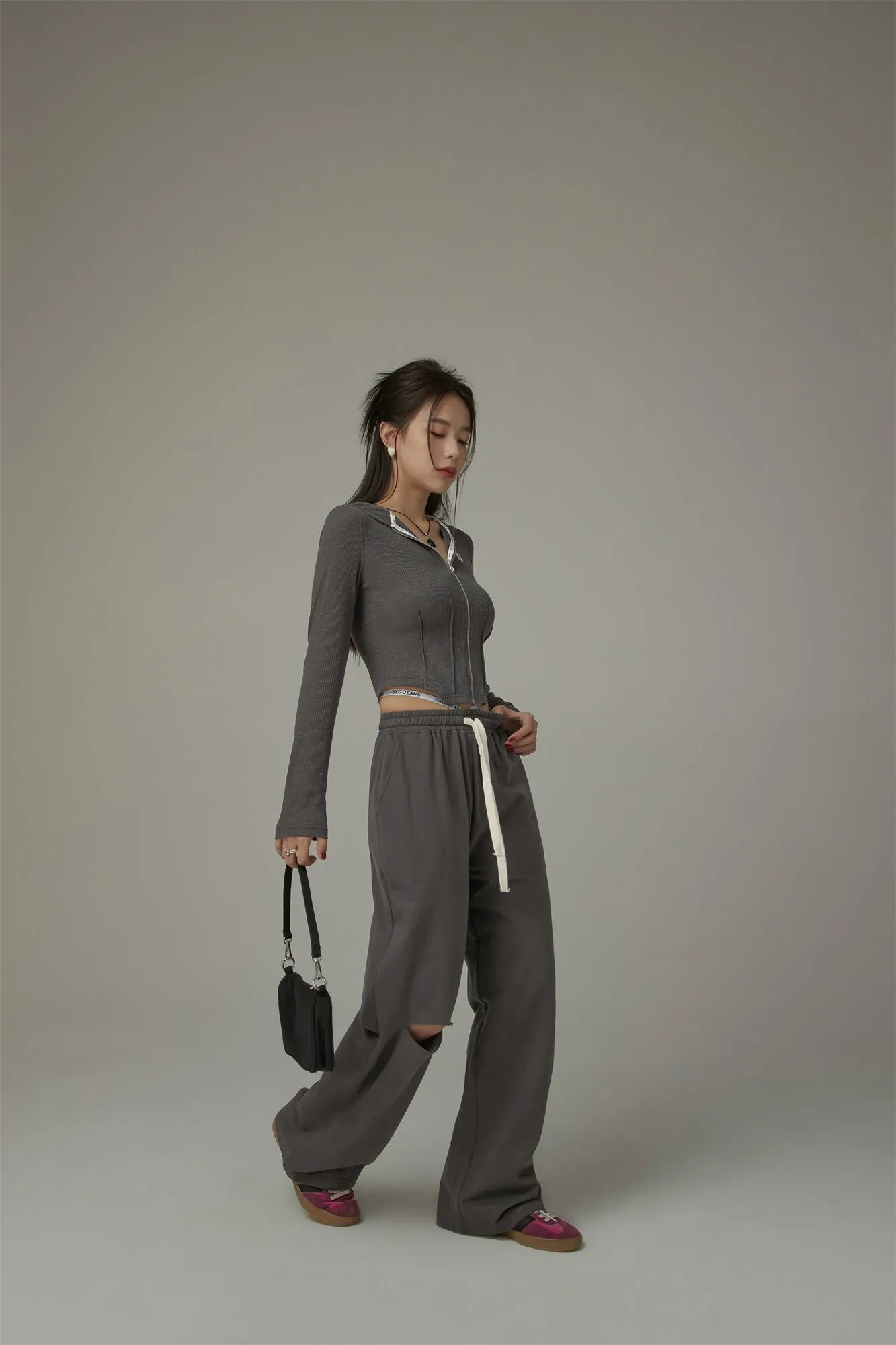 High Banding Straps Distressed Sweatpants