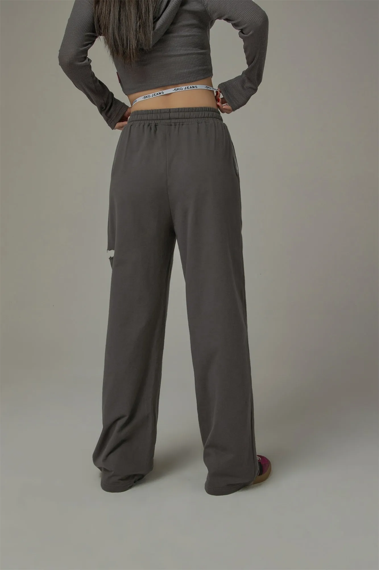 High Banding Straps Distressed Sweatpants