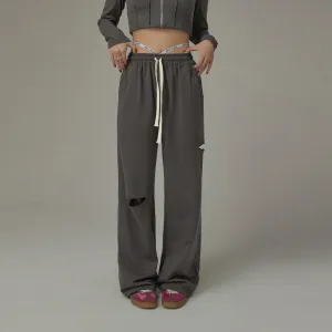 High Banding Straps Distressed Sweatpants