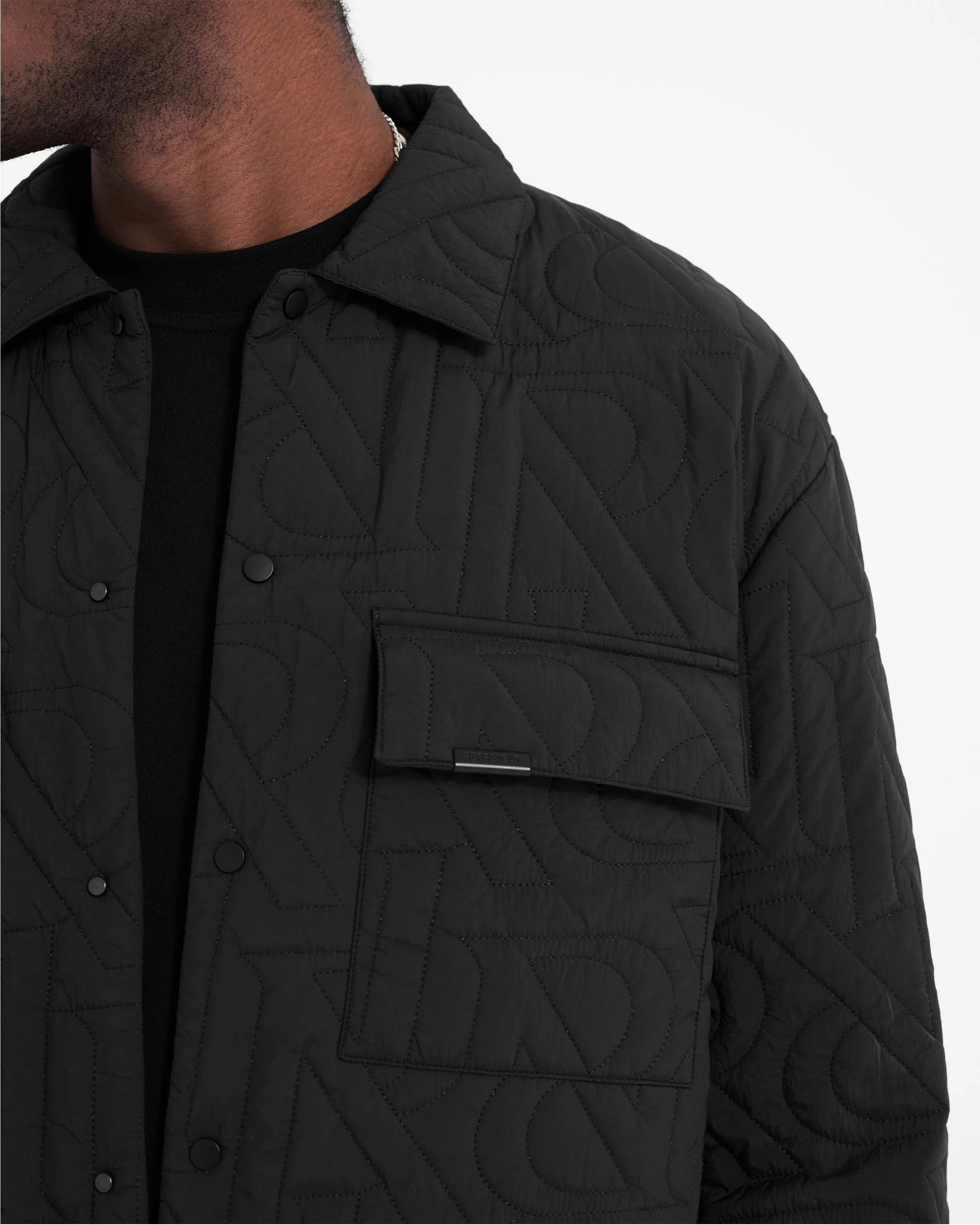 Initial Quilted Overshirt - Black