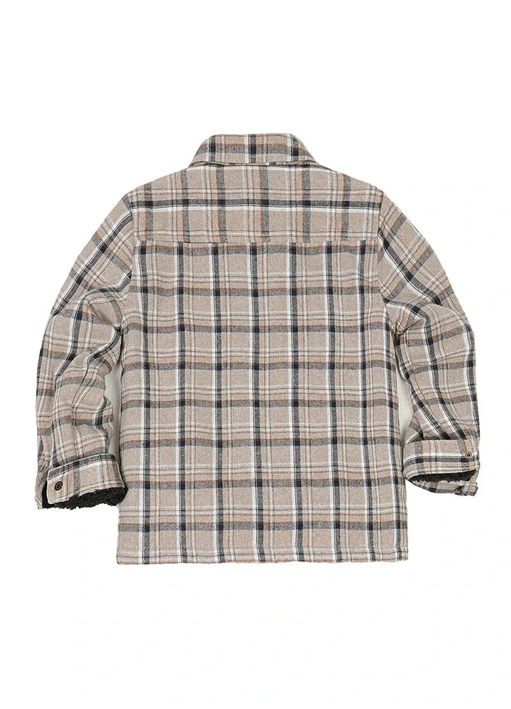 Kid's Sherpa Fleece Lined Zip Up Plaid Flannel Shirt Jacket