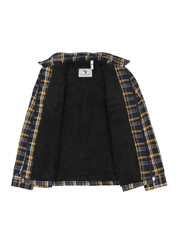 Kid's Sherpa Fleece Lined Zip Up Plaid Flannel Shirt Jacket