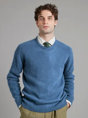 Lambswool Rib Stitch Crew Neck - Sapphire Blue