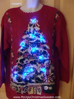 Light Up Ugly Christmas Sweater with Tree 80s