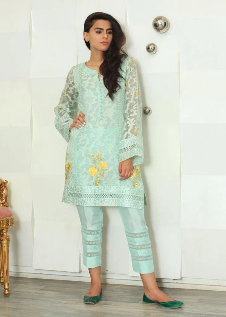 Maheen Trends - Blooming Iris - Aqua - 2 Piece - Organza & Silk