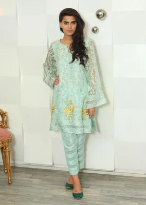 Maheen Trends - Blooming Iris - Aqua - 2 Piece - Organza & Silk