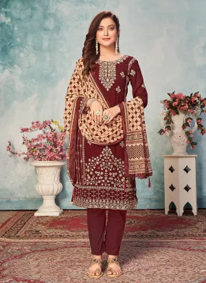 Maroon Georgette Pants Style Suit