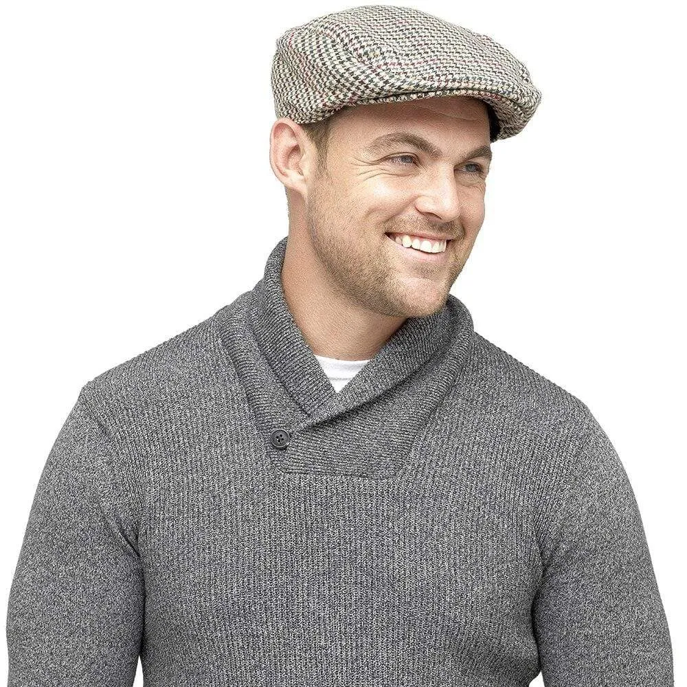 Mens Flat Cap Houndstooth Check Wool Blend Winter Hat