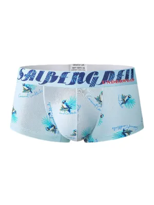 Mens Underwear Graffiti Print Faux Silk U Convex Boxers