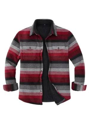 Men's Warm Sherpa Lined Plaid Shirt Jacket - Red Stripe